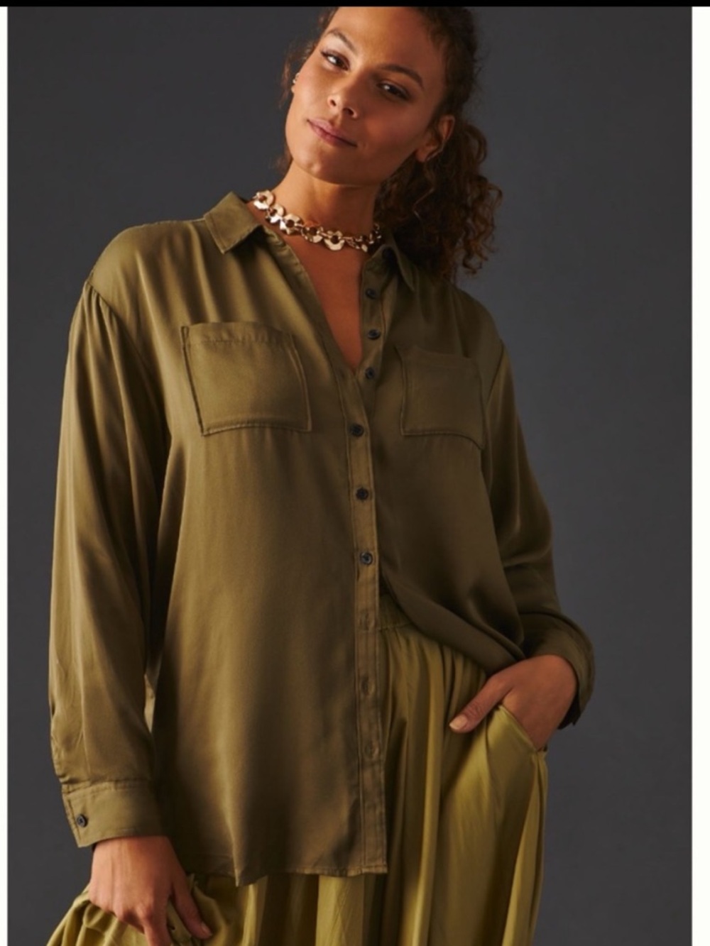 NWT Anthropologie  Silky Long sleeve Relaxed fit Buttondown Shirt Tunic , XL